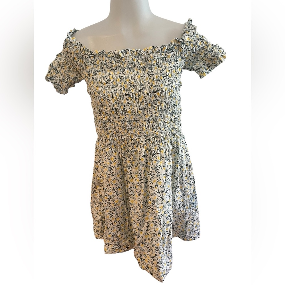 H&M Yellow Floral Off-Shoulder Mini Dress